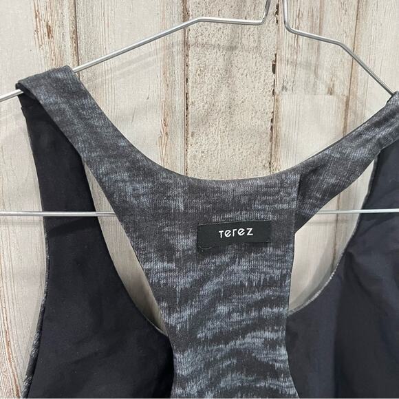 Terez Hi-Shine Racerback Sports Bra in Show Your Stripes Black/Gray Womens Large - Picture 6 of 8